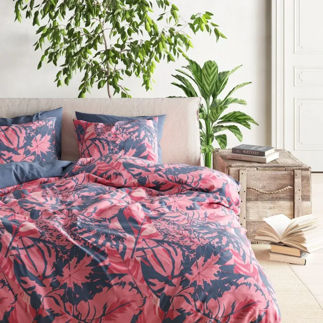 Mistral Home DEKBEDOVERTREK - katoensatijn - 240 x 220 cm + 2x 65 x 65 cm - lits-jumeaux - effen kleur - roze